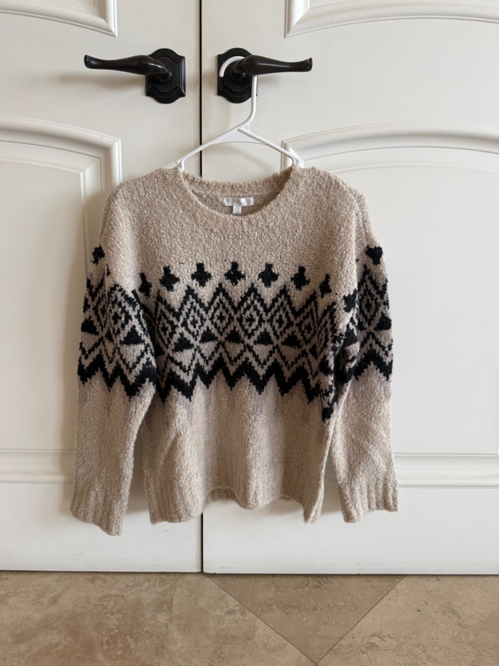 Cozy Nordic Crewneck Sweater in Beige and Black
